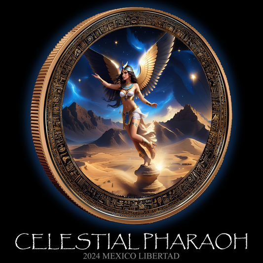 In Stock! 2024 Mexico Libertad Celestial Pharaoh Gilded & Colorized .999 10z. Silver Coin