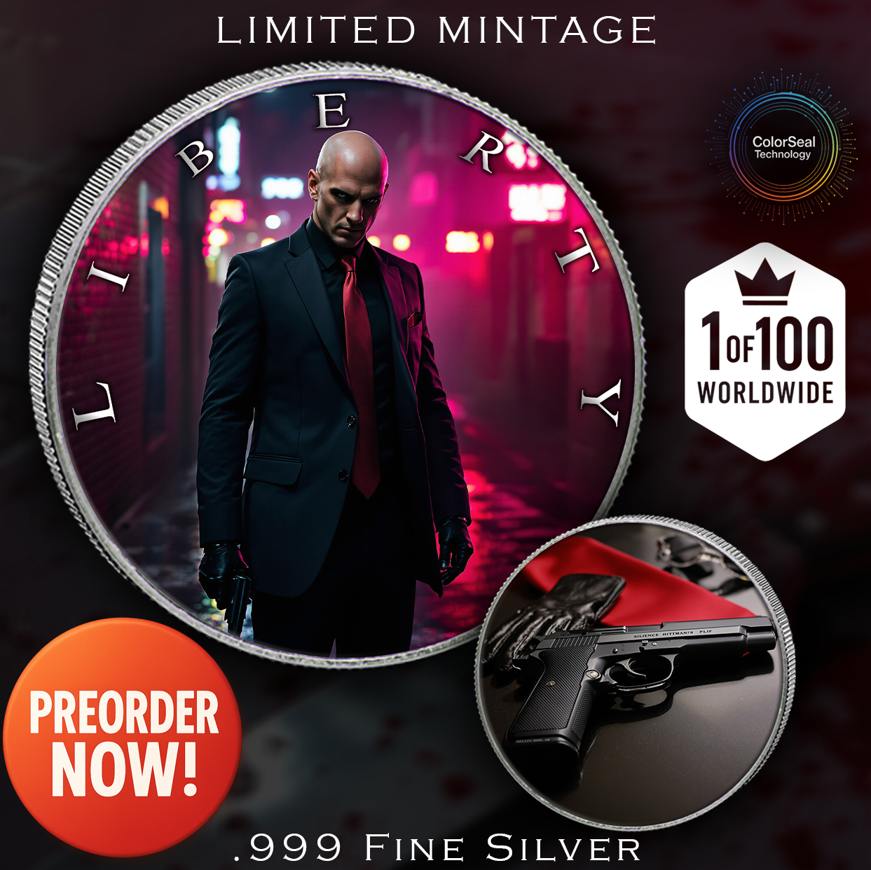 In Stock! 2024 Silver Eagle "The Hitman" 1oz Colorized .999 Silver Coin