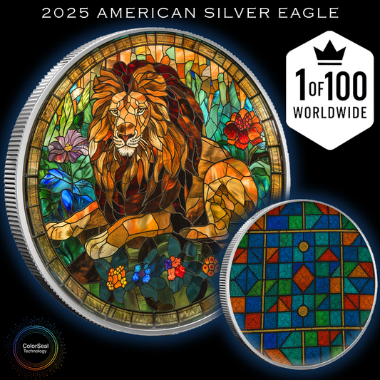 In Stock! 2025 Silver Eagle Mosaic Lion "Majesty" 1oz Colorized .999 Silver Coin