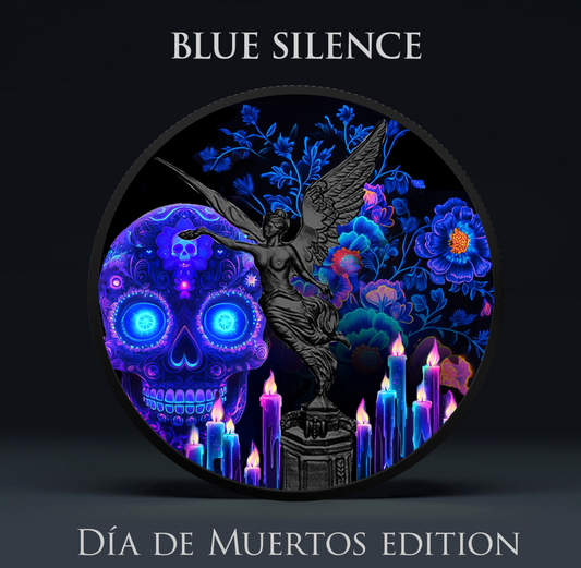 In Stock! 2024 Mexico Libertad Rhodium Dia De Los Muertos "Blue Silence" Colorized 1oz .999 Silver Coin
