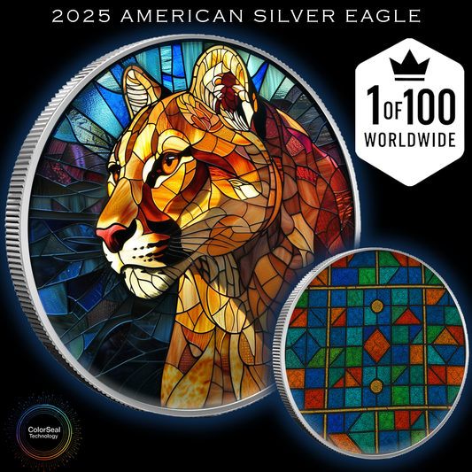 In Stock! 2025 Silver Eagle Mosaic Cougar "Stealth" 1oz Colorized .999 Silver Coin