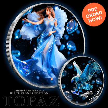 In Stock! 2024 Silver Eagle .999 Silver Coin Blue Topaz Edition December