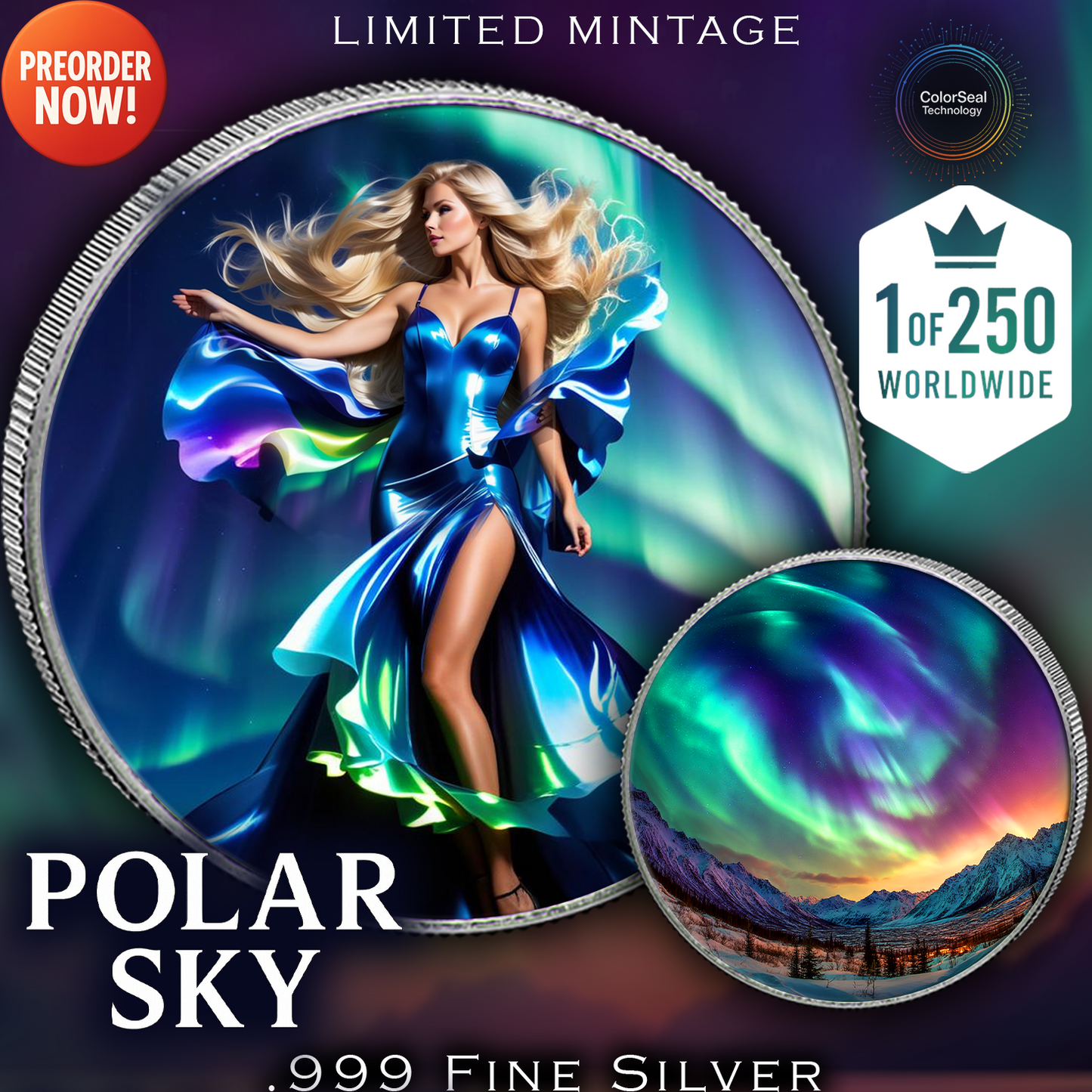 In Stock! 2025 Silver Eagle Aurora Polar Sky Colorized 1oz .999 Silver Coin