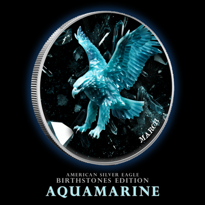 In Stock! 2024 Silver Eagle Aquamarine March Month Colorized 1oz .999 Silver