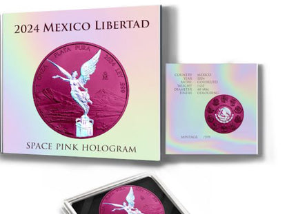 In Stock! 2024 Mexico Libertad Space Pink Holograph 1oz .999 Silver Coin