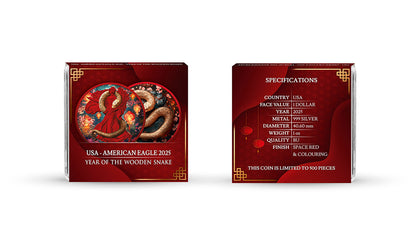 In Stock! 2025 Silver Eagle Colorized Space Red Year of the Wooden Snake 1oz .999 Silver Coin
