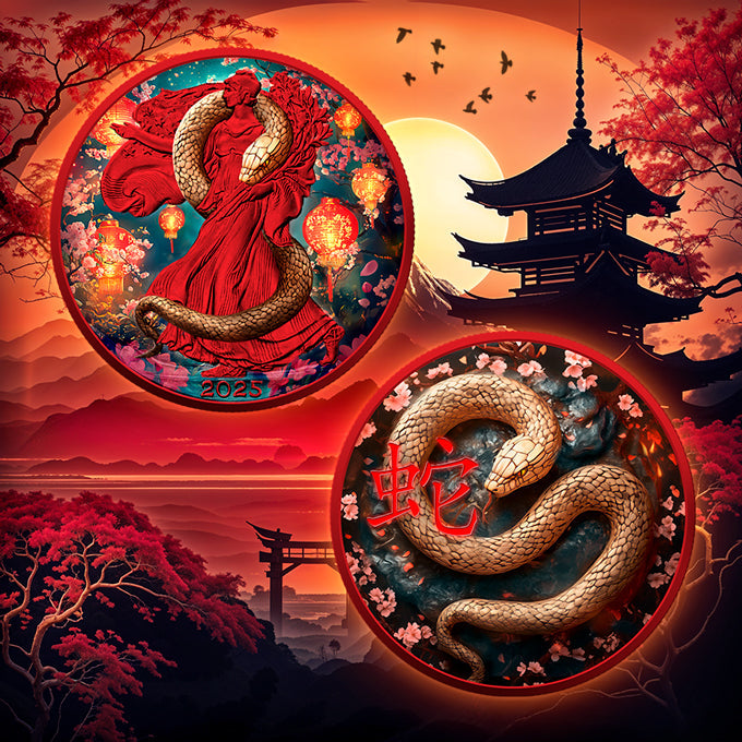 In Stock! 2025 Silver Eagle Colorized Space Red Year of the Wooden Snake 1oz .999 Silver Coin