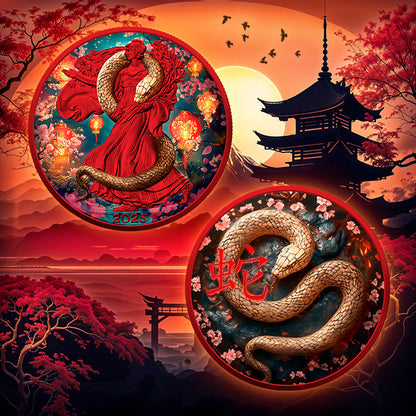 In Stock! 2025 Silver Eagle Colorized Space Red Year of the Wooden Snake 1oz .999 Silver Coin