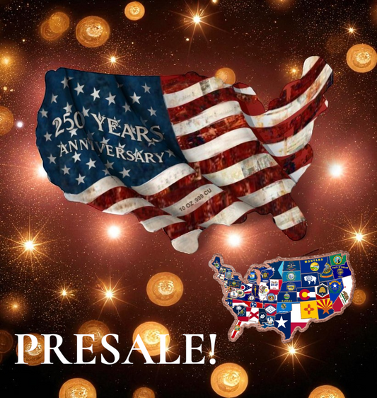 2026 10oz .999 Colorized Copper USA Shaped 250 year Anniversary Bar (2500 Mintage)